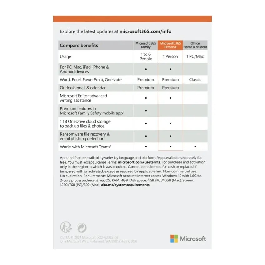 Microsoft Office 365 Personal compare